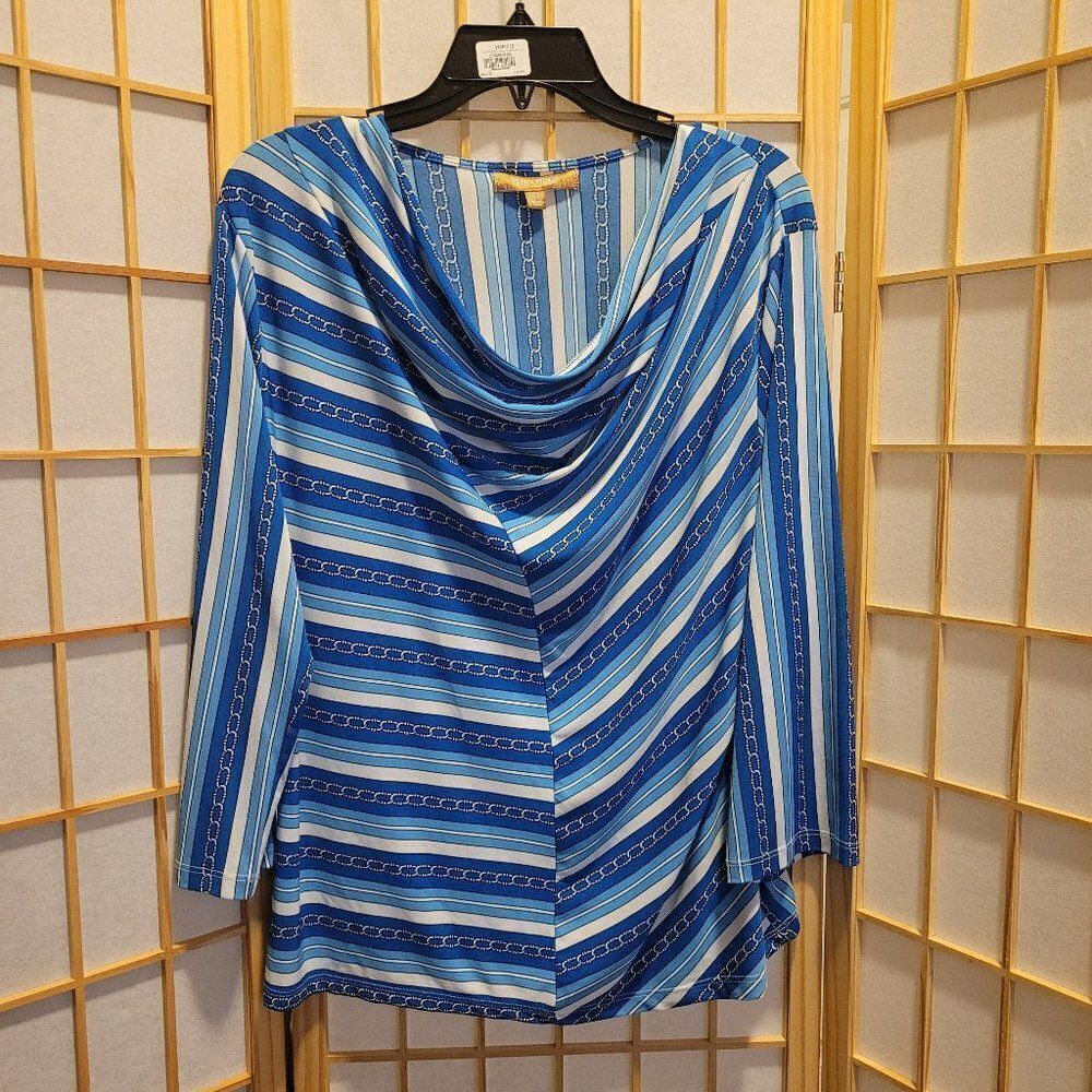 Ellen Tracy Womens Striped Cowl Neck Stretch Blouse Sz XL